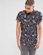 Asos Shirt With Floral Print In Short Sleeve In Regular Fit - Black