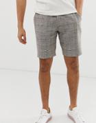 Asos Design Slim Smart Shorts In Brown Linen Prince Of Wales Check - Brown