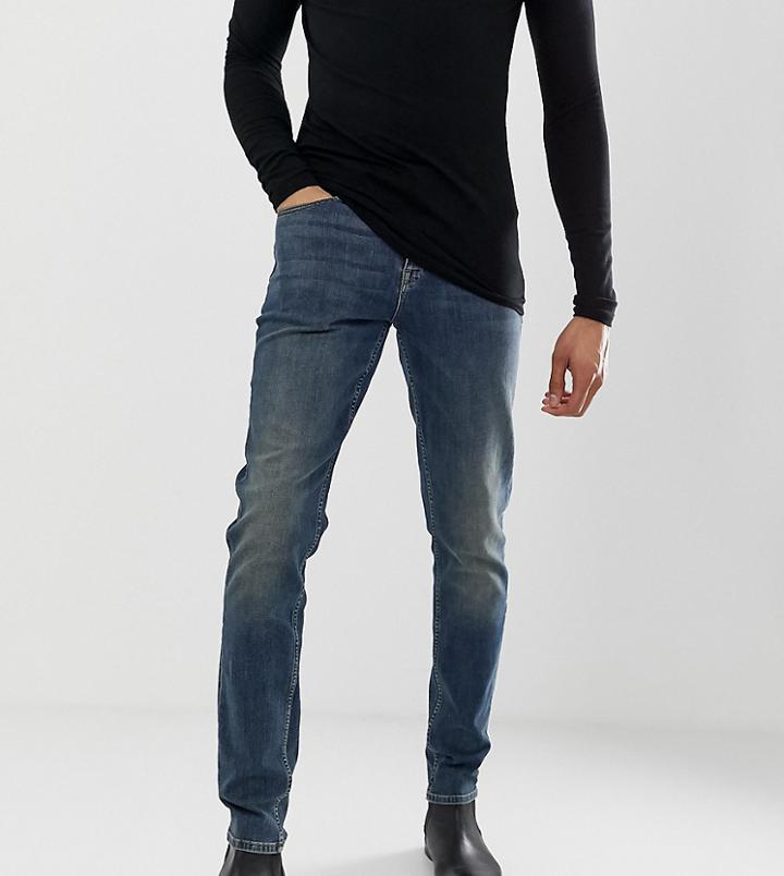 Asos Design Tall Slim Jeans In Dark Wash Blue - Blue