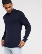 Boss Kalipa High Neck Ribbed Sweater In Navy