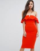 Outrageous Fortune Bardot Midi Dress With Frill - Orange