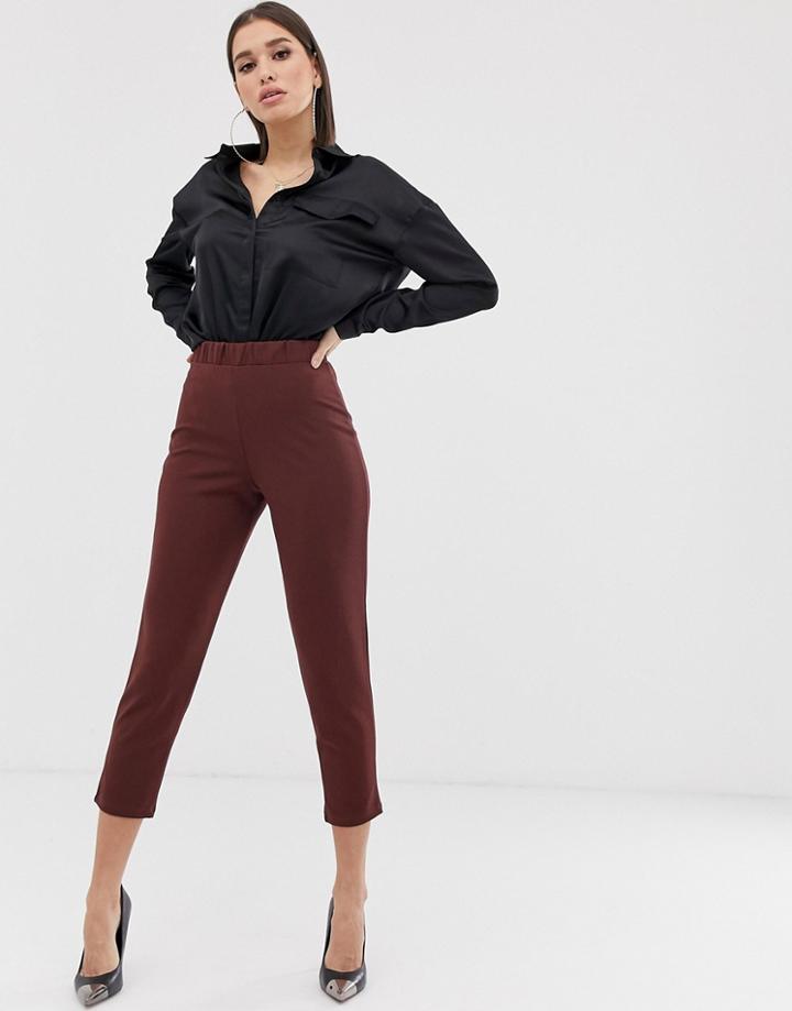 Asos Design Pull On Tapered Pants In Jersey Crepe-brown
