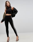 Asos Skinny Pull On Pants In Crepe With Check Side Stripe - Black