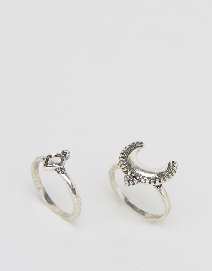 Asos Pack Of 2 Engraved Ring Pack - Silver