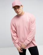 Asos Oversized Sweatshirt With Stepped Hem - Pink