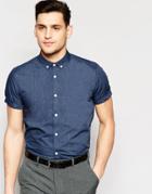Asos Smart Shirt In Navy Marl With Button Down Collar In Regular Fit - Navy Marl
