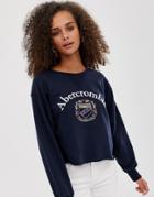 Abercrombie & Fitch Cropped Sweatshirt With Crest Logo - Navy