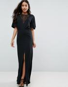 Asos Kimono Sleeve With Lace Insert Maxi Dress - Black