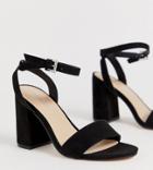 London Rebel Wide Fit Barely There Block Heel Sandals - Black