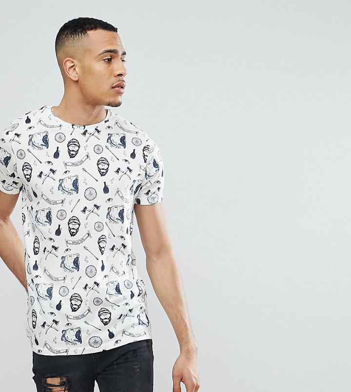 Brave Soul Tall All Over Beard Print T-shirt - Navy