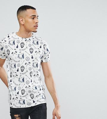 Brave Soul Tall All Over Beard Print T-shirt - Navy