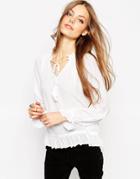 Asos Ultimate Blouse With Frill Collar And Frill Hem - Cream