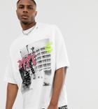 Collusion Oversized Printed T-shirt In White - Gray