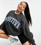 Asos Design Curve Oversized Sweatshirt With Positive Logo In Washed Charcoal-grey