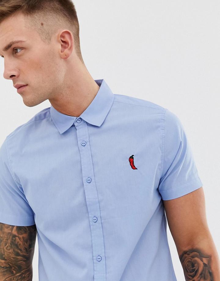 Threadbare Embroidered Chilli Short Sleeve Shirt - Blue