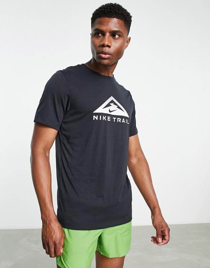 Nike Running Dri-fit Trail Logo T-shirt In Black