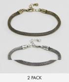 Asos Mesh Chain Bracelet Pack In Burnished Gold And Silver - Multi