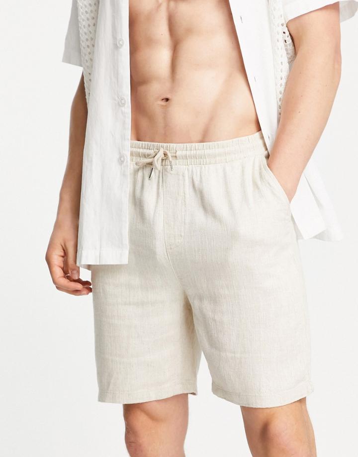Only & Sons Linen Mix Shorts In Beige - Part Of A Set-neutral