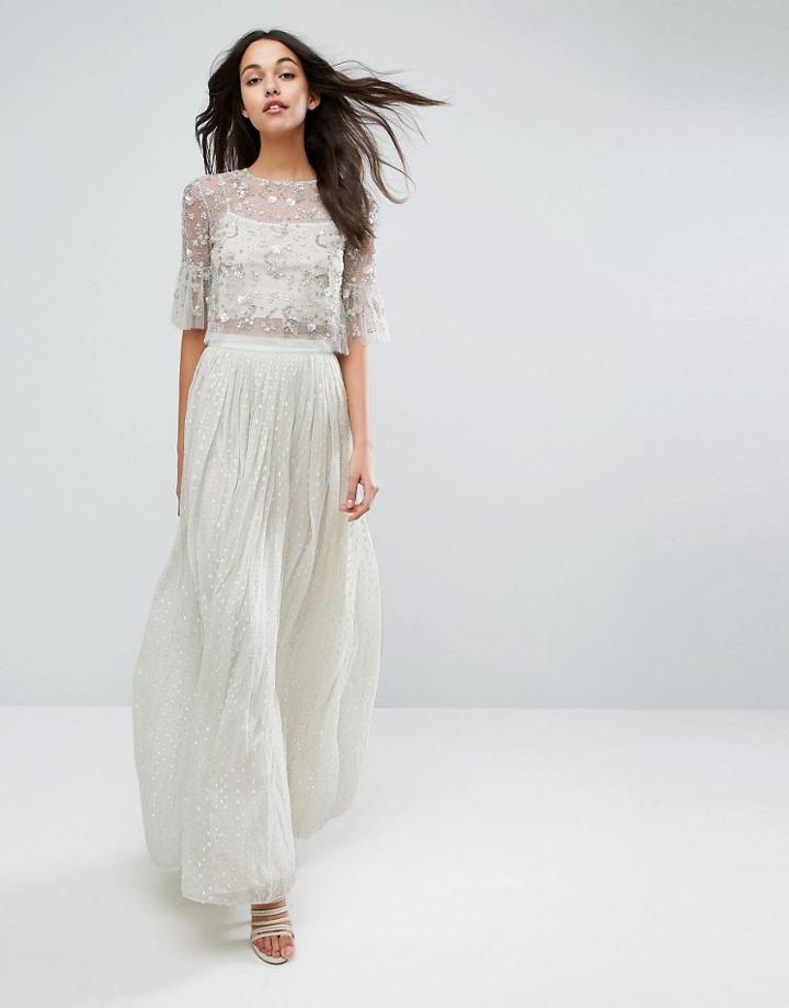 Needle & Thread Metallic Chiffon Maxi Skirt - Green