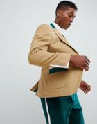 Asos Design Skinny Suit Jacket In Tan And Green Cut And Sew - Tan