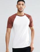 Asos Muscle T-shirt With Contrast Raglan Sleeves In Ecru/rust - White