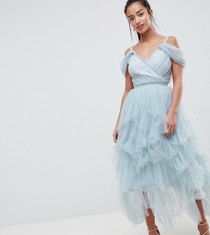 True Decadence Petite Premium Layered Tulle Cami Midi Dress - Gray