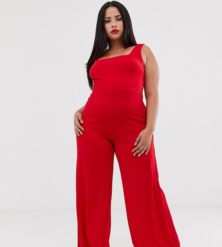 Club L London Plus Square Neck Jumpsuit-red