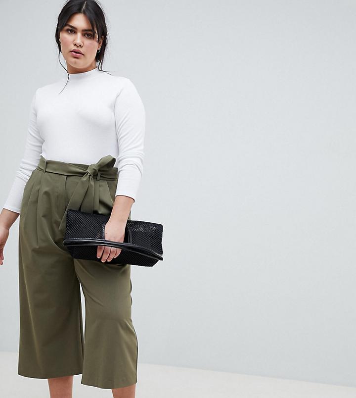 Asos Design Curve Mix & Match Culotte With Tie Waist - Green