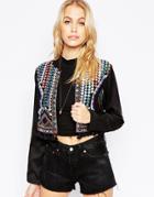 Kiss The Sky Jacket With Heavy Embroidery - Black