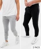Asos Design Super Skinny Joggers In Lightweight Jersey In Black/gray Marl 2 Pack - Black