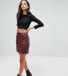 Fashion Union Tall Mini Skirt In Faux Leather With Zip Detail - Red