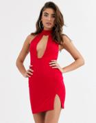 Asos Design Going Out Deep Plunge Mini Dress-red
