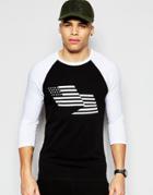 Asos Muscle Long Sleeve T-shirt With Flag Print And Contrast Raglan Sleeves