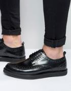 Asos Brothel Creepers In Black Leather With Brogue Detailing - Black