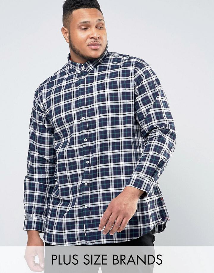 Duke Plus Check Shirt In Navy And Green - Navy
