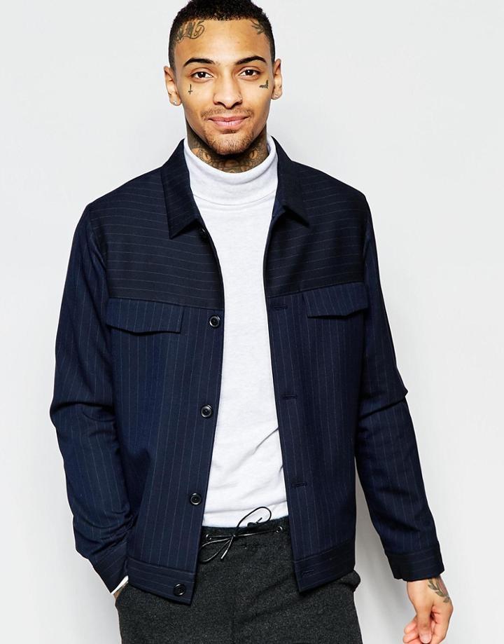 Asos Smart Jacket With Pinstripe In Navy - Navy