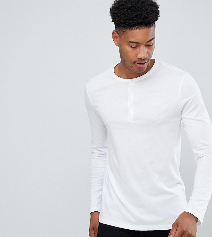 Asos Design Tall Long Sleeve T-shirt With Grandad Neck In White