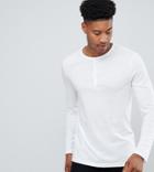Asos Design Tall Long Sleeve T-shirt With Grandad Neck In White
