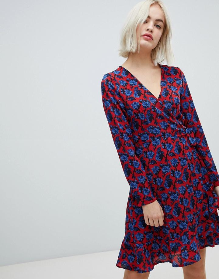 Blend She Trophy Floral Print Wrap Dress - Navy
