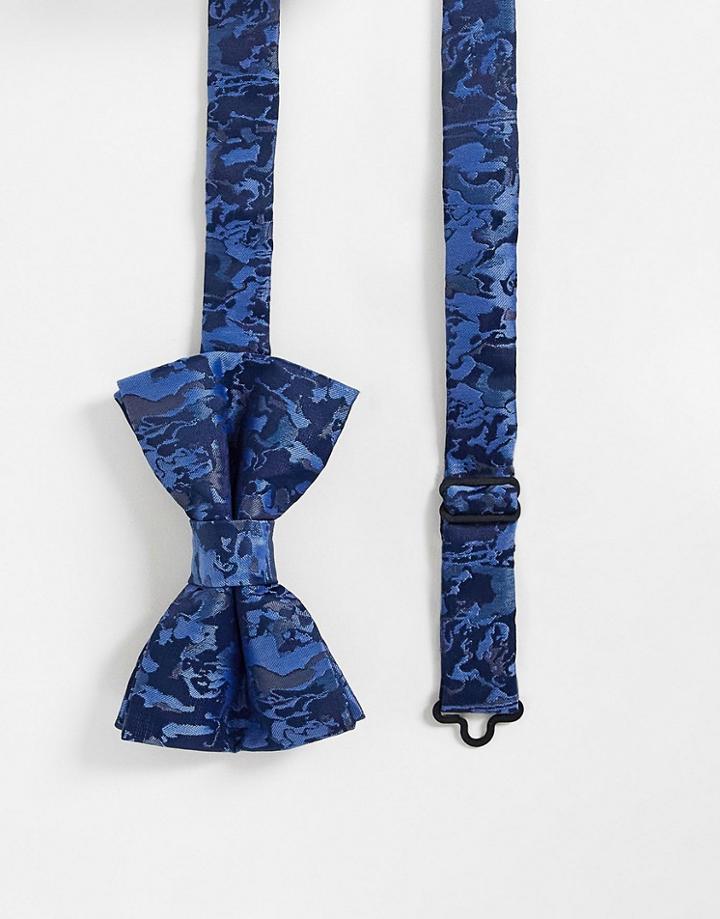 Asos Design Recycled Bow Tie With Marble Jaquard In Navy