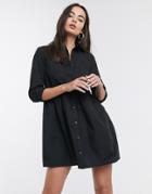 Asos Design Cotton Mini Smock Shirt Dress In Black