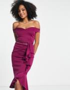 Lipsy Satin Bardot Body-conscious Dress Berry-red