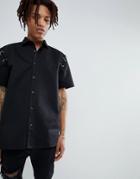 Asos Design Oversized Shirt With Metal Rings - Black