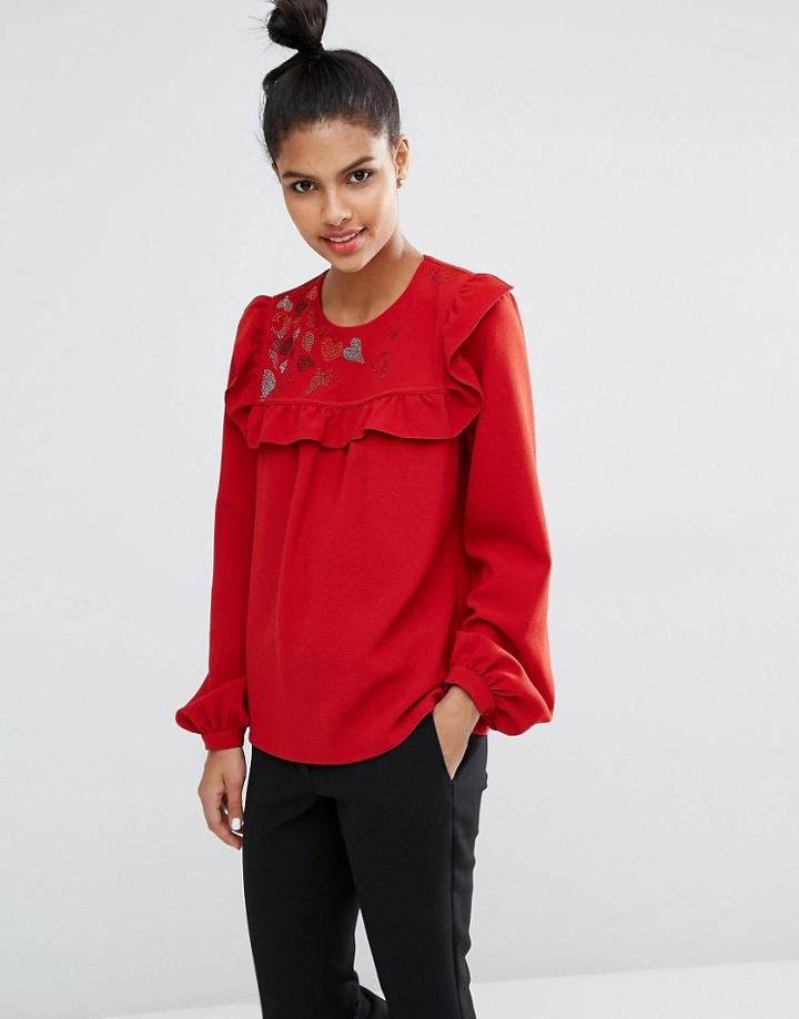 Sonia By Sonia Rykiel Heart Detail Crepe Top - Red