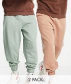 Asos Design Organic Oversized Sweatpants 2 Pack In Khaki/brown-multi