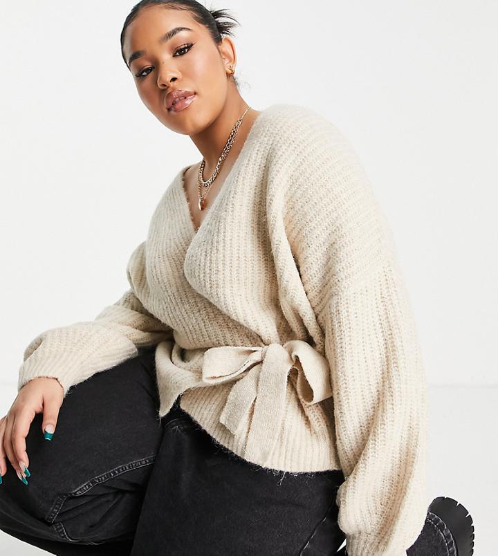 Asos Design Curve Wrap Cardigan With Tie-neutral