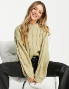 Monki Polyester Oversized Cable Knit Sweater In Camel - Beige-neutral