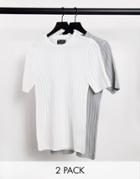 Asos Design 2 Pack Knitted Ribbed T-shirt In Gray & White Save-multi