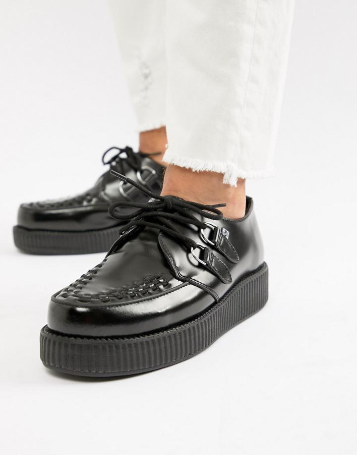 T.u.k Platform Creepers In Black Hi Shine Leather - Black