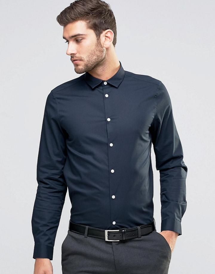 Asos Smart Shirt In Navy In Regular Fit - Navy